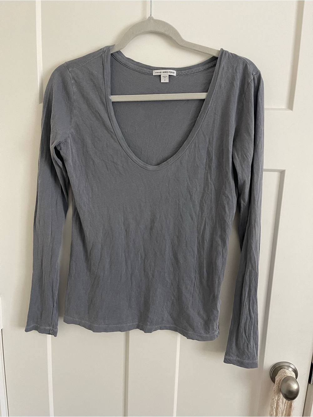 James Perse Slate Gray Scoop Neck Long Sleeve Top